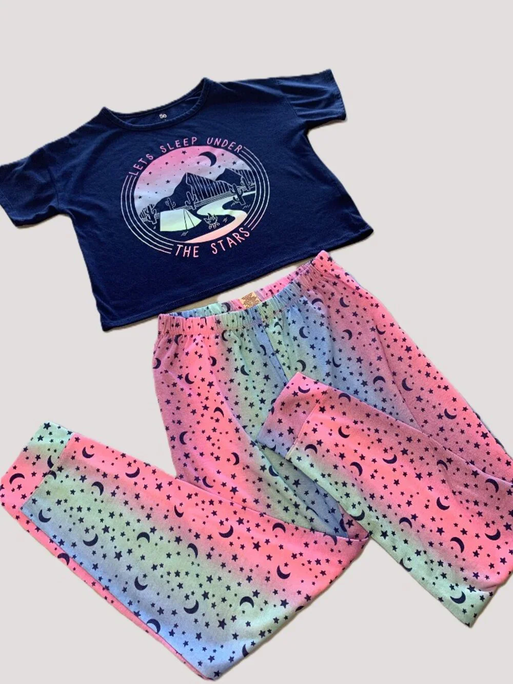4 Piece Girls Pajama Set Short Sleeves/Pants Justice/SO Size 10/12 Pink Blue